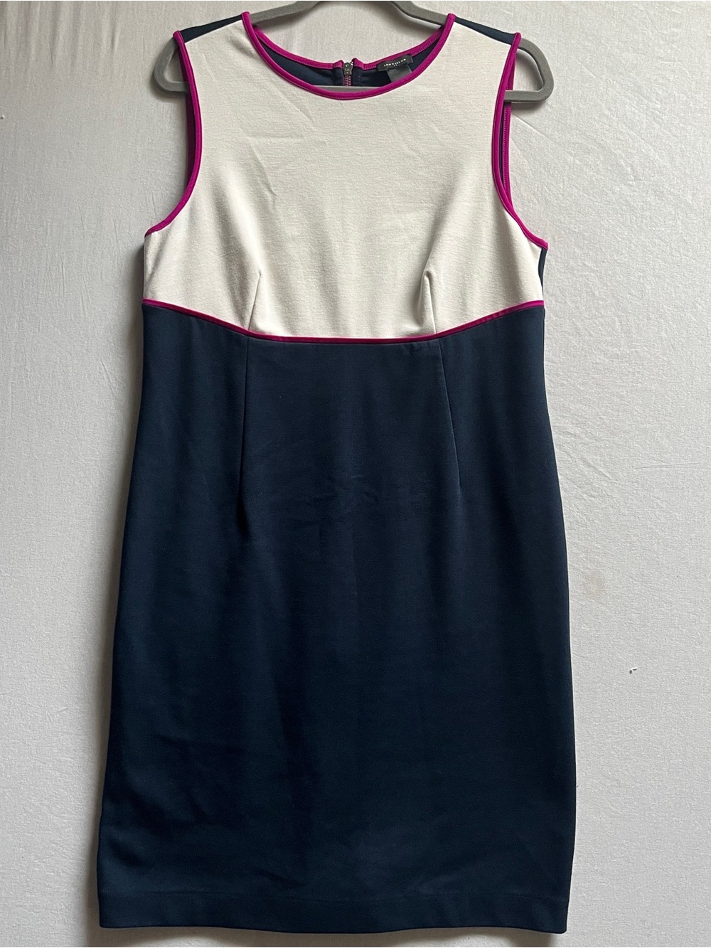 Ann Taylor Colorblock Shift Dress White Navy Pink Accent Womens Sz 8